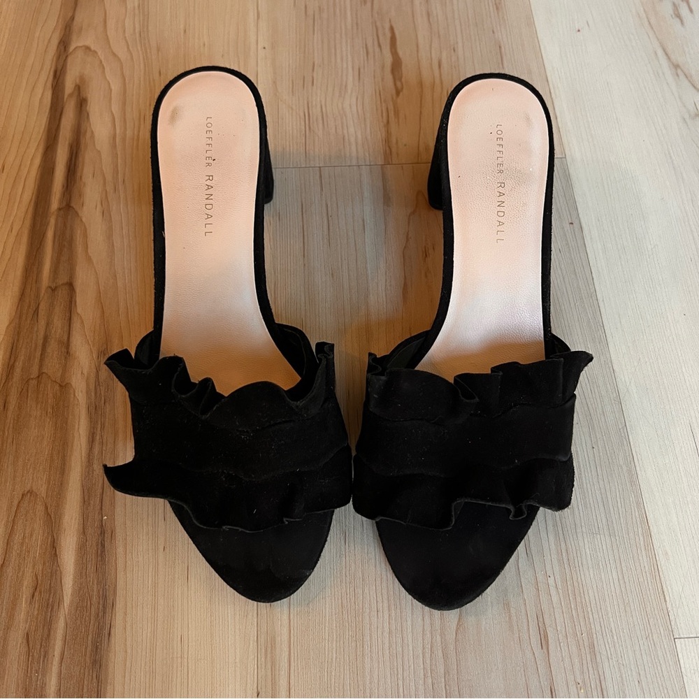 Loeffler Randall Suede Black Ruffle Slide Shoes size 9.5